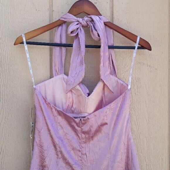 Vintage Dress Formal Sweetheart Tieback Halter Prairie Tiered Satin Pink Size 7 - Picture 6 of 8